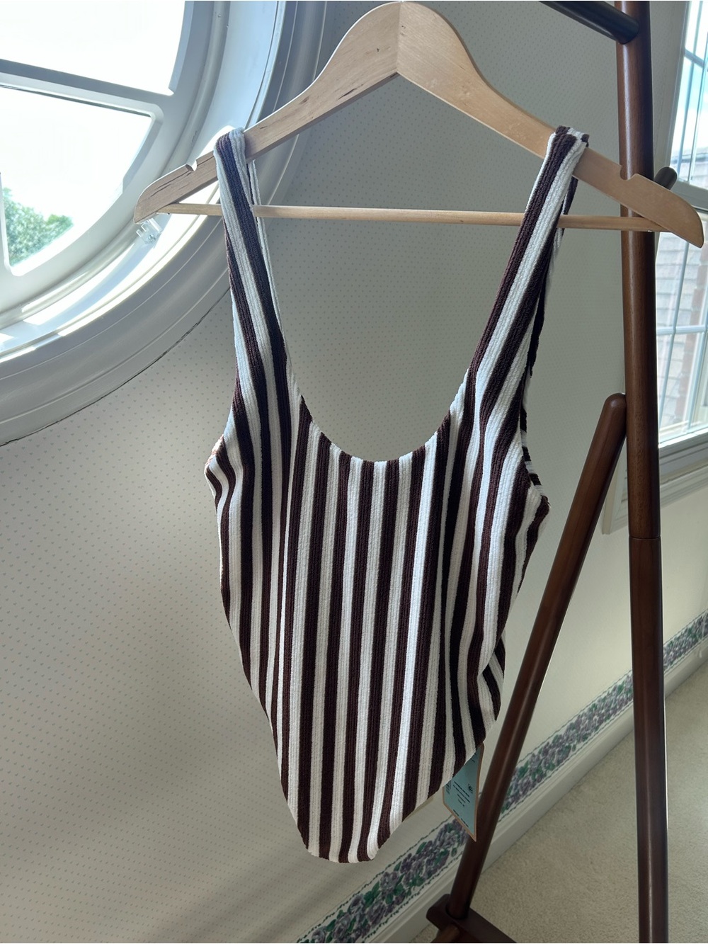 Faherty Brown and White Striped One-Piece Swimsuit